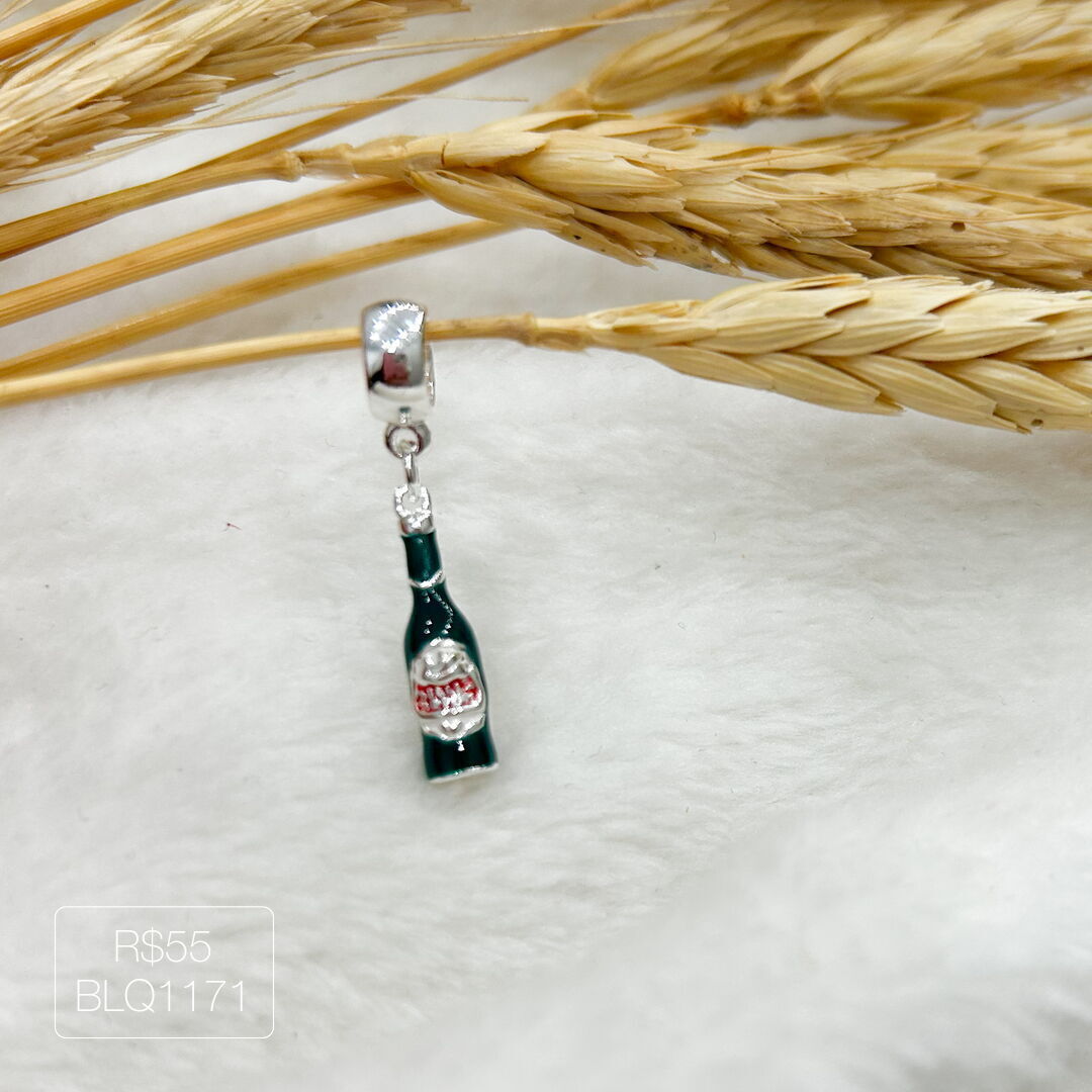 Berloque Garrafa Stella Pendurado Esmaltado Prateado